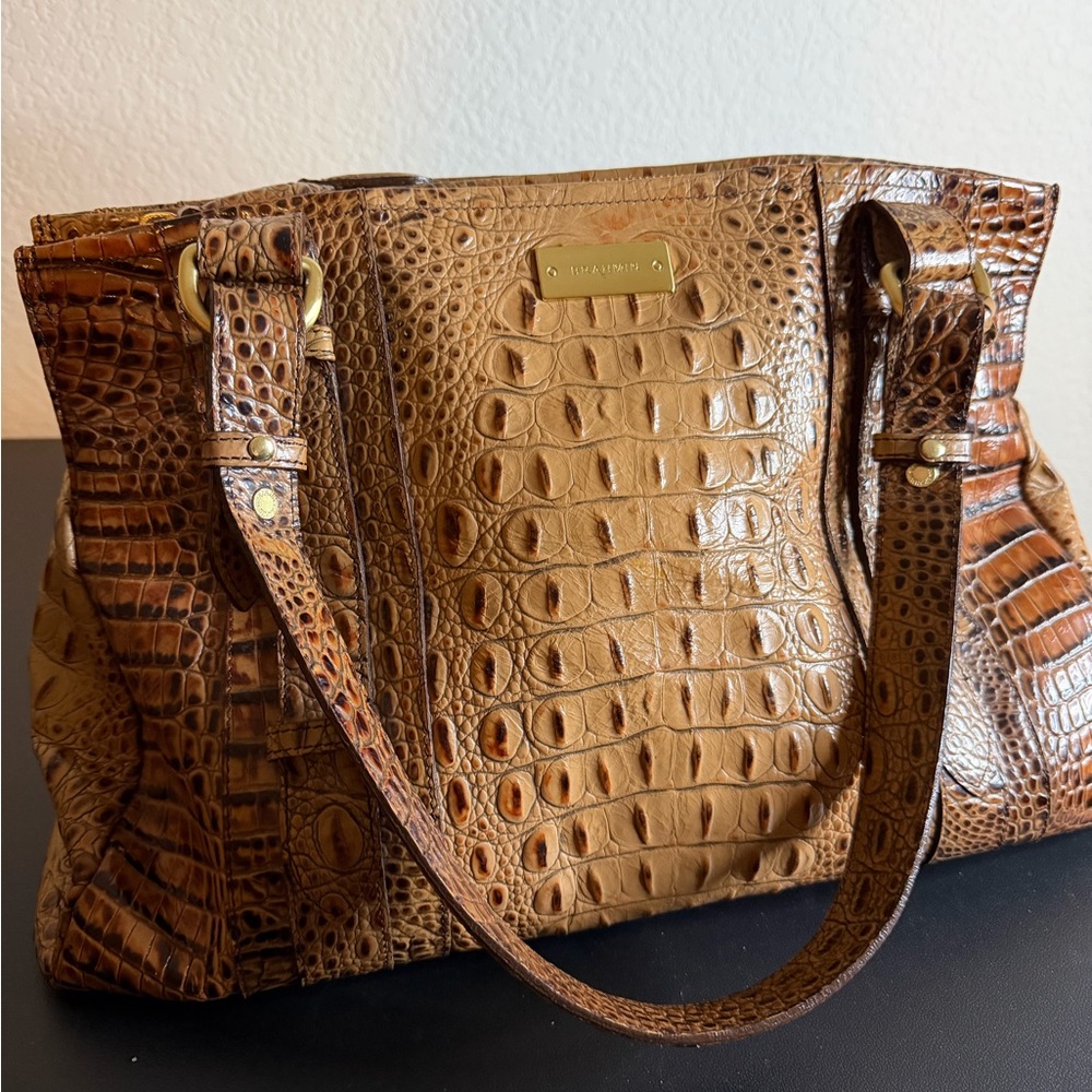 Brahmin Tan Crocodile Embossed Shoulder Bag